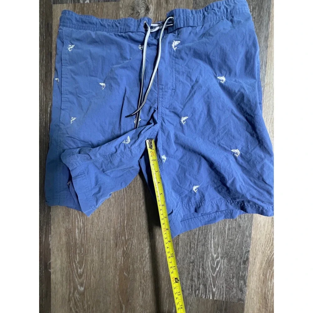 Cremieux Swim Trunks Mens Large Blue Shark Embroidered Excellent Drawstring Mesh